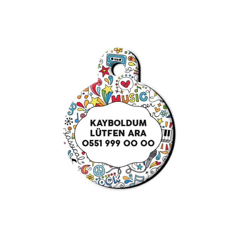 Müzik Doodle Desenli Yuvarlak TFX TagsForever