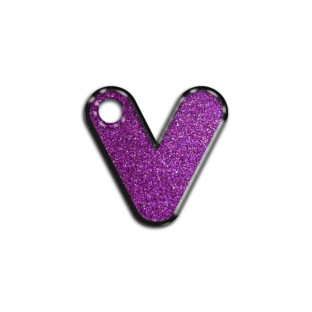 V Harfi Rounded Purple Glitter | ID Tag