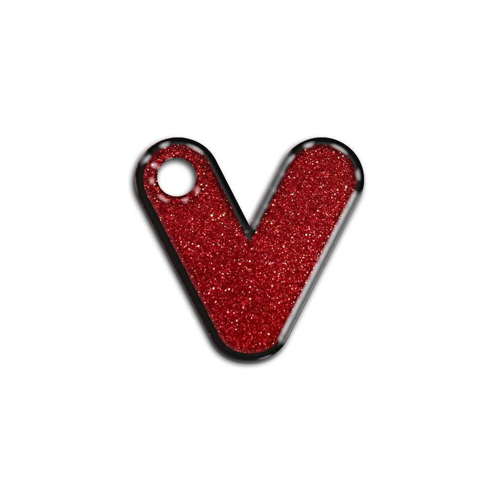 V Harfi Rounded Red Glitter | ID Tag