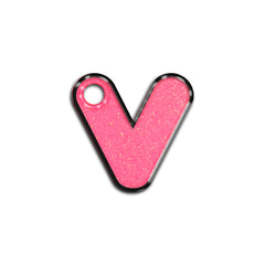 V Harfi Rounded Şeker Pink Glitter | ID Tag