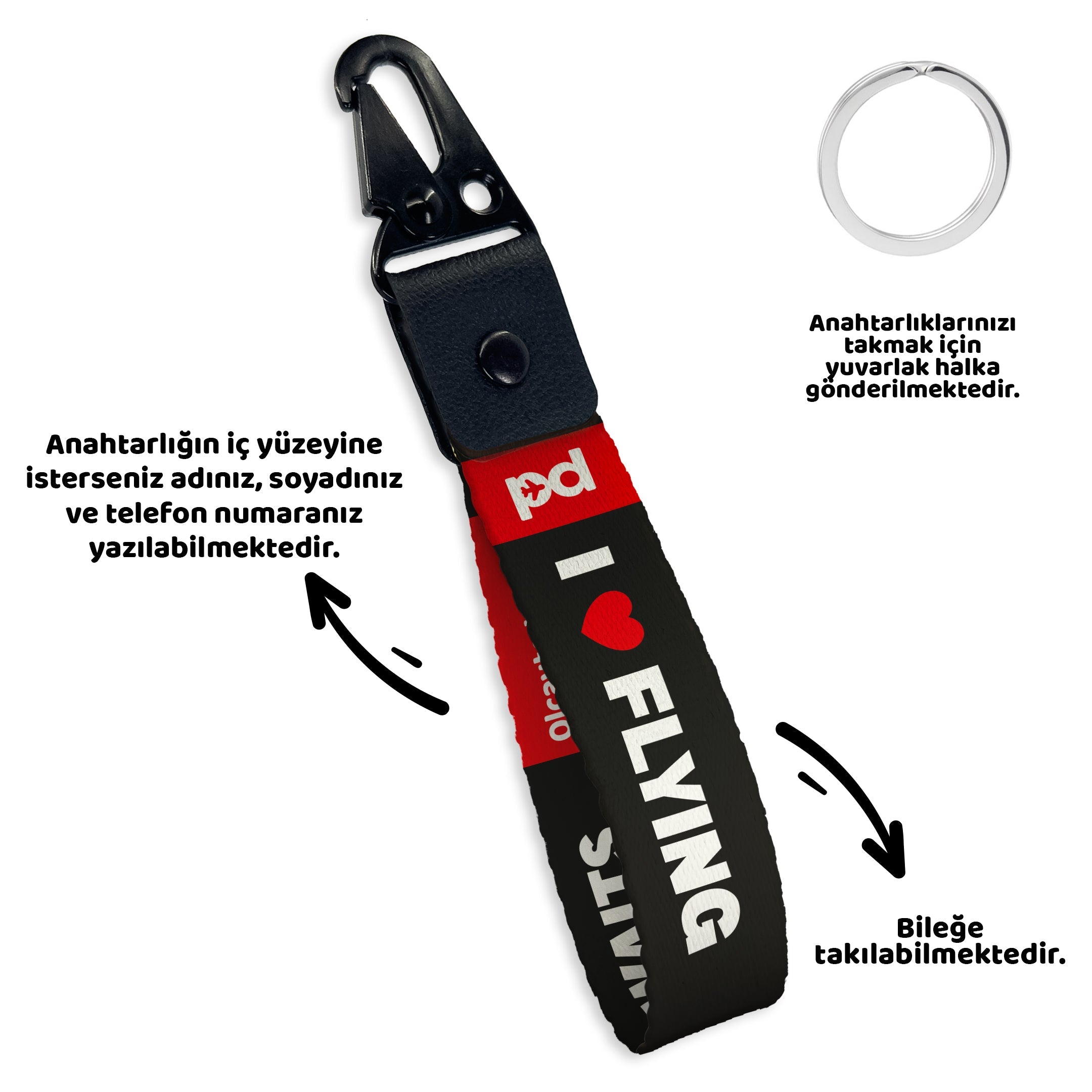 I Love Flying | PD Fly Anahtarlık - Evcil hayvanlar için mükemmel bir ürün.