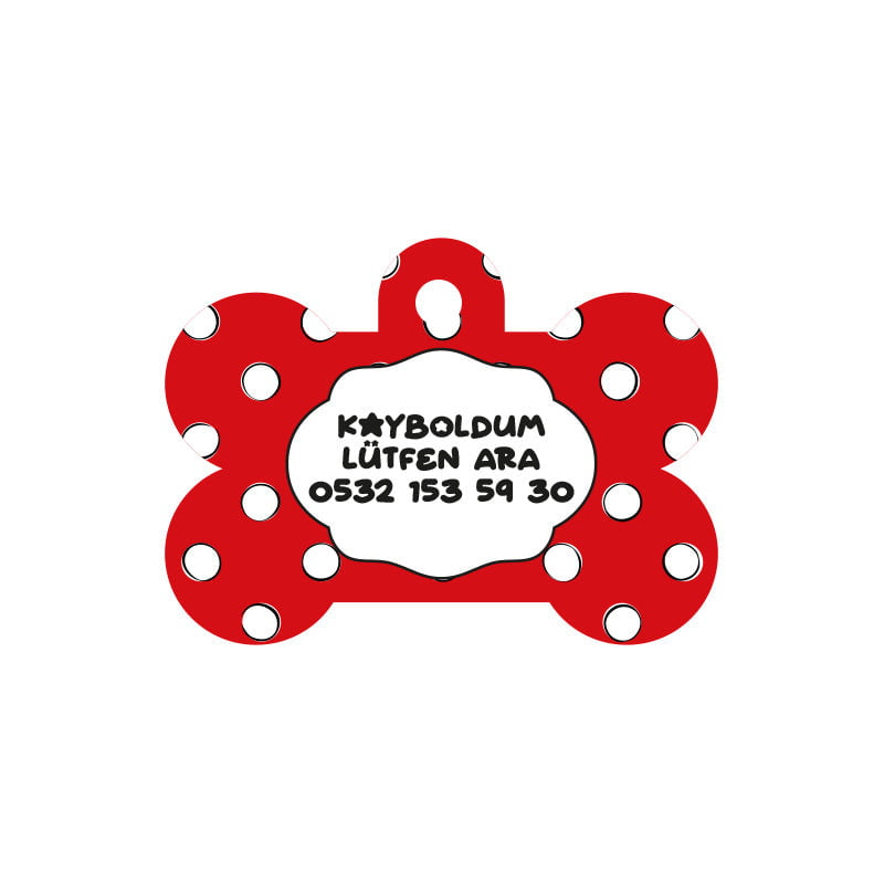 Kırmızı Puantiye Desenli Kemik | Kedi Köpek İsimlik