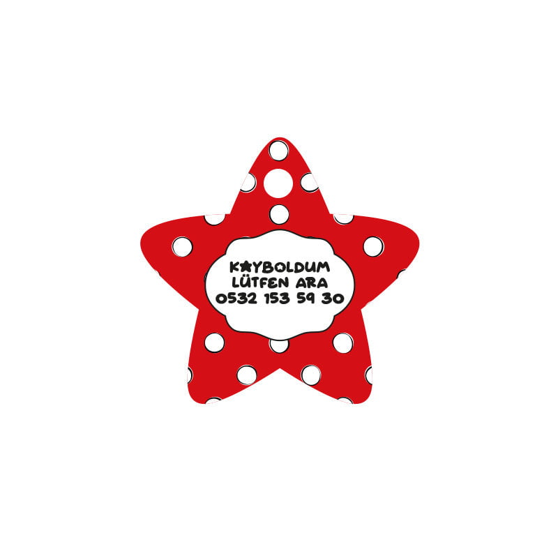 Kırmızı Puantiye Desenli Yıldız | Kedi Köpek İsimlik