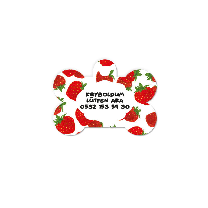 Kırmızı Çilek Desenli Kemik | Kedi Köpek İsimlik