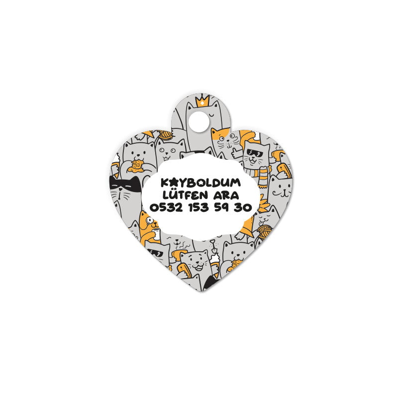 Kediler Desenli Kalp | Kedi Köpek İsimlik