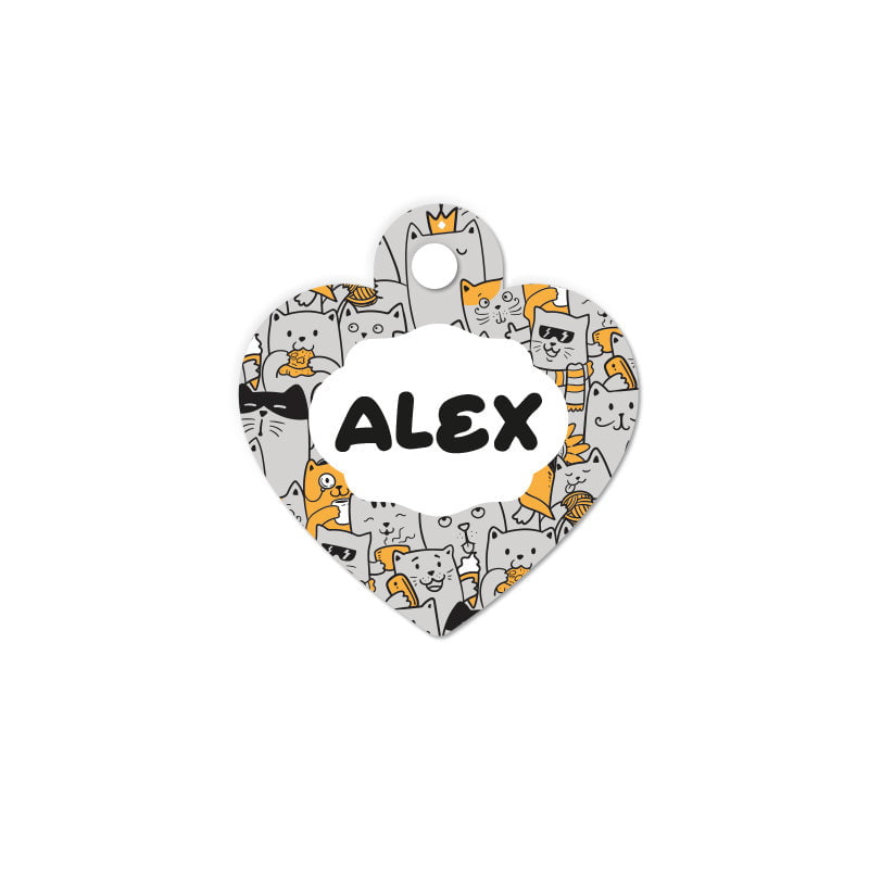 Kediler Desenli Kalp | Kedi Köpek İsimlik - Evcil hayvanlar için mükemmel bir ürün.