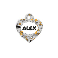 Kediler Desenli Kalp | Kedi Köpek İsimlik - Evcil hayvanlar için mükemmel bir ürün.