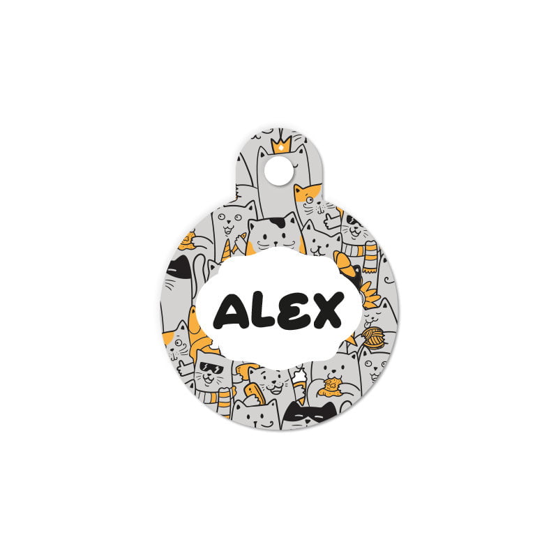 Kediler Desenli Yuvarlak | Kedi Köpek İsimlik - Evcil hayvanlar için mükemmel bir ürün.