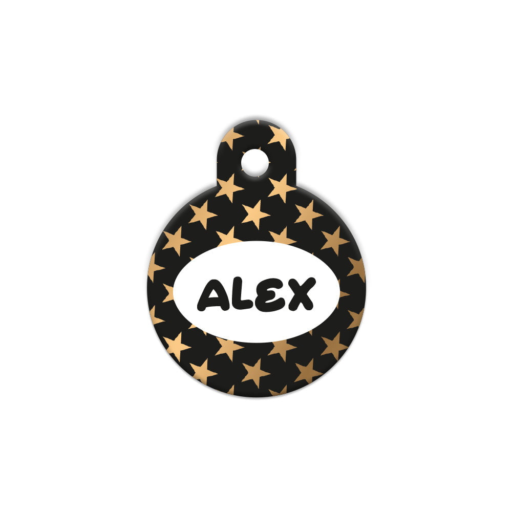 Altın Yıldız Desenli Yuvarlak | Kedi Köpek İsimlik - Evcil hayvanlar için mükemmel bir ürün.