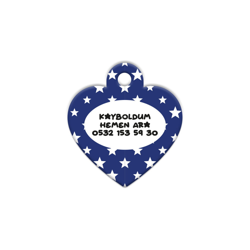 Mavi Yıldız Desenli Kalp | Kedi Köpek İsimlik