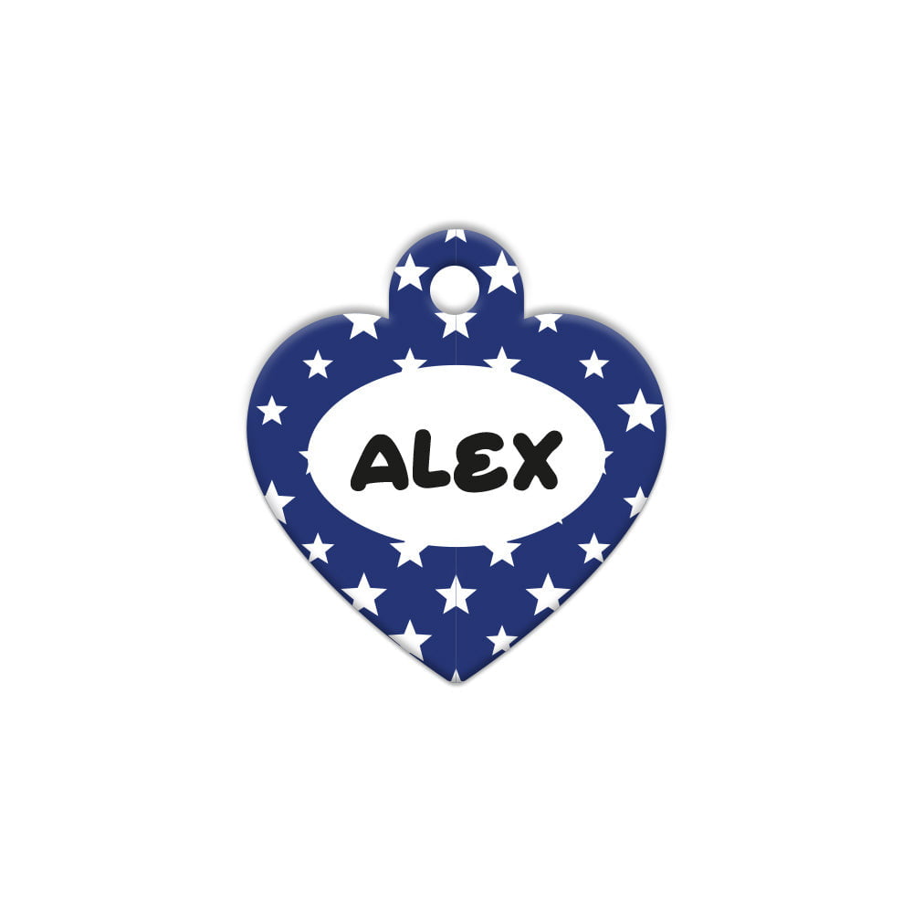 Mavi Yıldız Desenli Kalp | Kedi Köpek İsimlik - Evcil hayvanlar için mükemmel bir ürün.